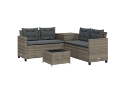 Sofá de jardim em forma de L com mesa e almofadas Vime Cinzento MAISON EXCLUSIVE (dimensões sem)