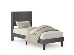 Estrutura de cama estofada com cabeceira e arrumação - Cinzento - 1 peça - 90 x 200 cm