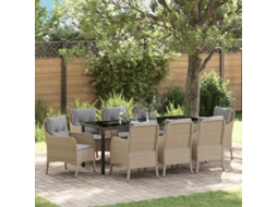 Vidaxl Conjunto De Jantar Para Jardim Com Almofada 9 Pcs Bege Vime Pe