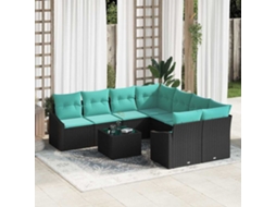 Vidaxl Conjunto De Sofás Com Almofada 9 Pcs Preto E Turquesa Vime Pe