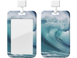 Suporte para Crachá com Cordão, Suporte para Crachá em Plástico Impermeável com Estampa de Ondas do Mar, Retrátil Vertical