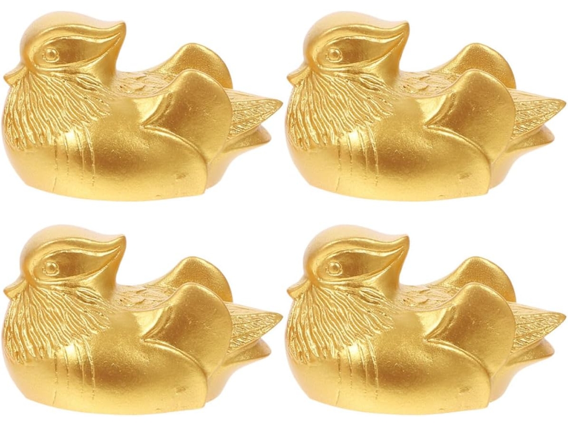 Conjunto 2 Pares Esculturas Decorativas Mandarins Resina Dourada Estatuetas Artesanais 4 Enfeites Decoração GOKOCO