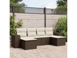 Vidaxl 6 Pcs Conjunto De Sofás Jardim C/ Almofadões Vime Pe Castanho