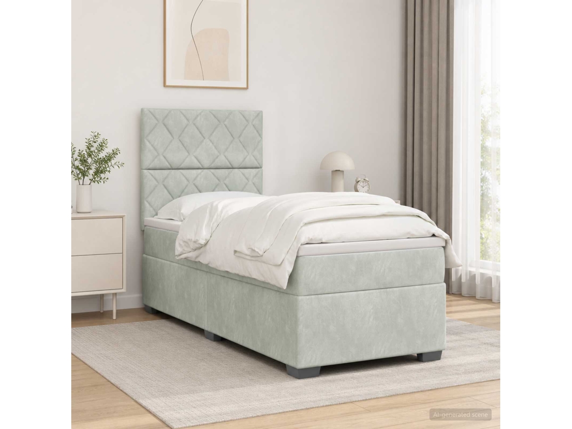 Vidaxl Cama Box Spring Com Colchão Cinzento-claro Individual Veludo