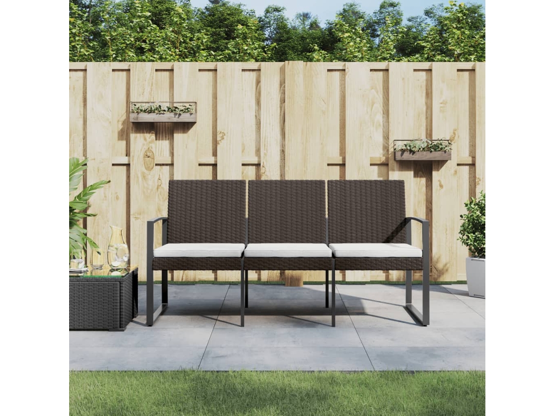 Vidaxl Banco De Jardim De 3 Lugares Com Almofadões Vime Pp Castanho