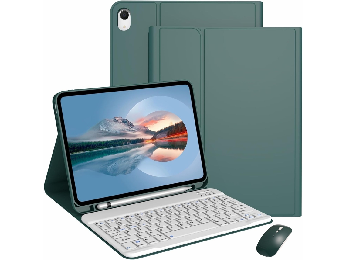 Capa Com Teclado Para Tablet Lurelia, Compatível Com I Pad 11" (2025), Quadrada, Branca, Com E De (a16, Verde Escuro, Teclado Bluetooth, Rato 2.4g
