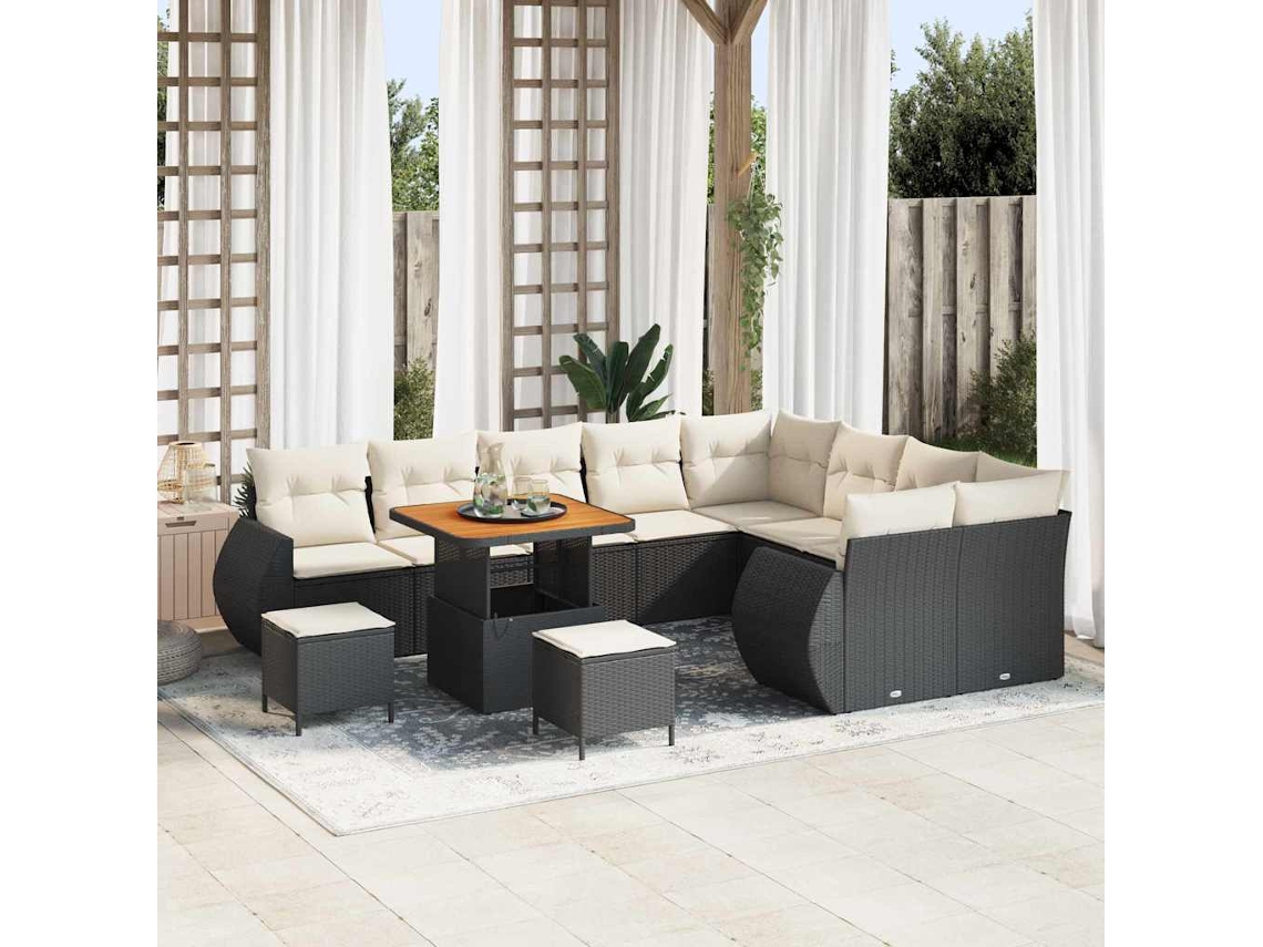 Vidaxl Conjunto de Sofá de Jardim 12 Pcs Preto Vime Pe