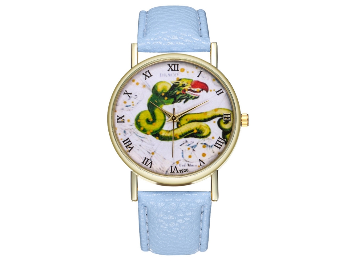 Relógio de Pulso Analógico de Dial Redondo Fashion Quartz com Display Azul Claro