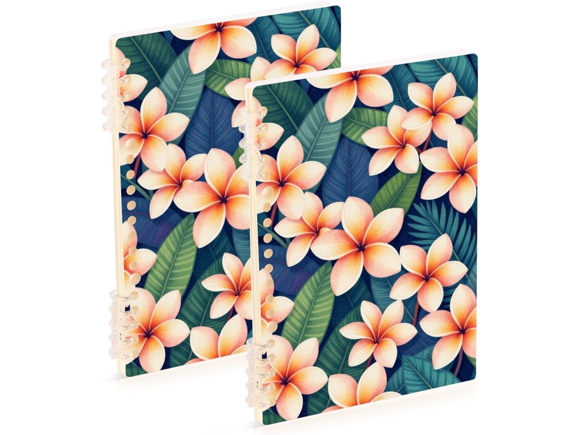 Conjunto de 2 Cadernos Havaianos, Tamanho A5, 21,1 X 14,5 Cm e Largura, Encadernação em Espiral, Pautados, Par