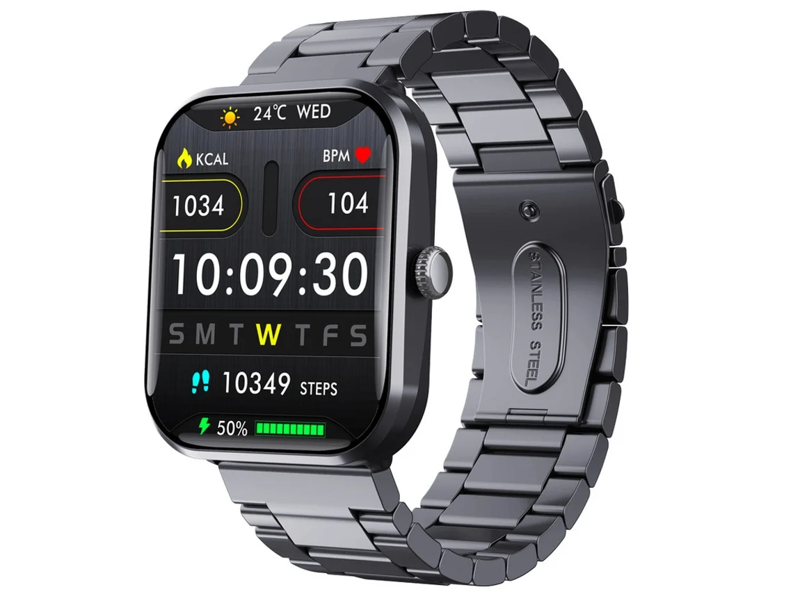 Relógio Inteligente F96 Sos Alarme Freqüência Cardíaca Pressão Arterial Temperatura Chamada Bluetooth Aço Preto GODTVAGT