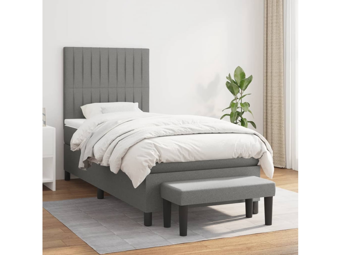 Cama Com Molas/colchão 90x190 Cm Tecido Cinza-escuro