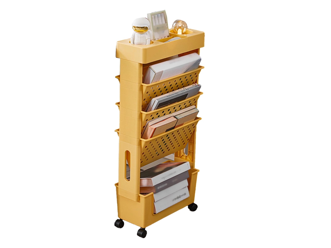 Estantería Móvel Multicamadas Com Rodas Capacidade Grande Mesa De Escritório Lar Laranja