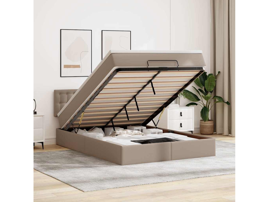 Vidaxl Cama Otomana Com Colchões Leds 140x200 Cm Couro Artificial