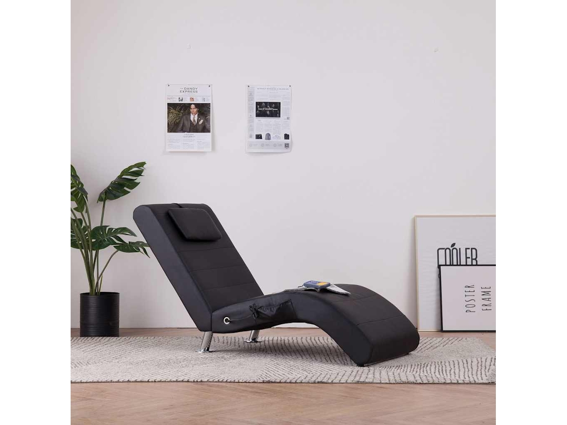 Vidaxl Chaise Longue De Massagem C/ Almofada Couro Artificial Preto
