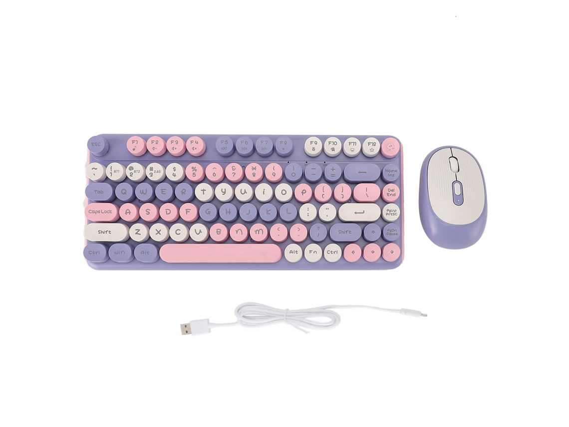Aetheria conjunto Teclado e Mouse Sem Fio 2.4g Bluetooth com Teclas Redondas Silenciosas e 3 Dpi Ajustáveis Roxo Versão Carregável