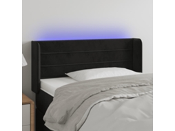 Vidaxl Cabeceira De Cama C/ Luzes Led Veludo 83x16x78/88 Cm Preto