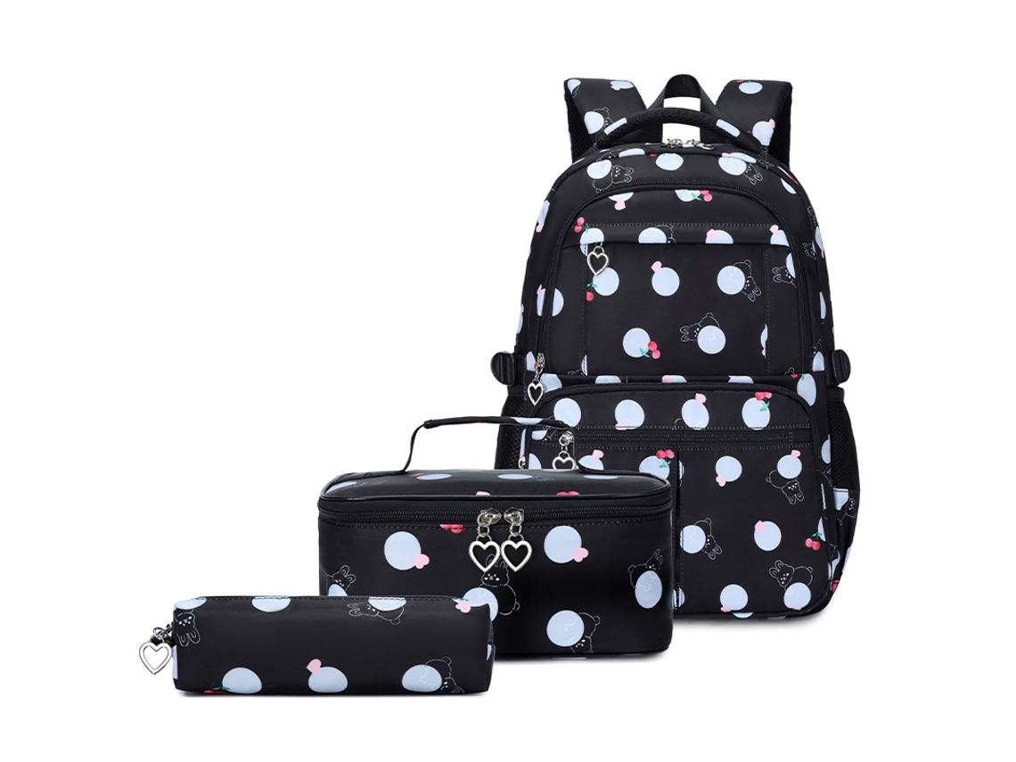 Mochila Infantil Fofa Com Desenho Animado Com Lancheira E Estojo. Preto Hexinyigjly