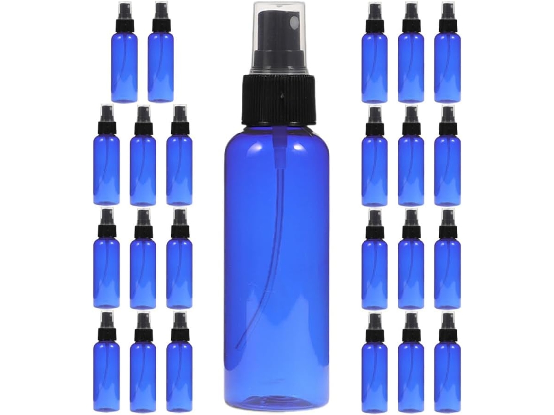 Frascos Spray Pet Azuis Recarregáveis, Embalagem com 24 Unidades, 100ml, Resistente à Água.