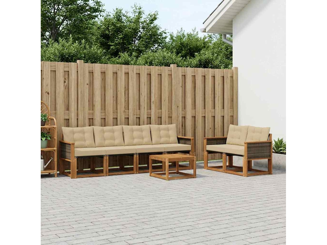 Vidaxl Conjunto De Sofás Para Exterior 7 Unid. Natural E Bege