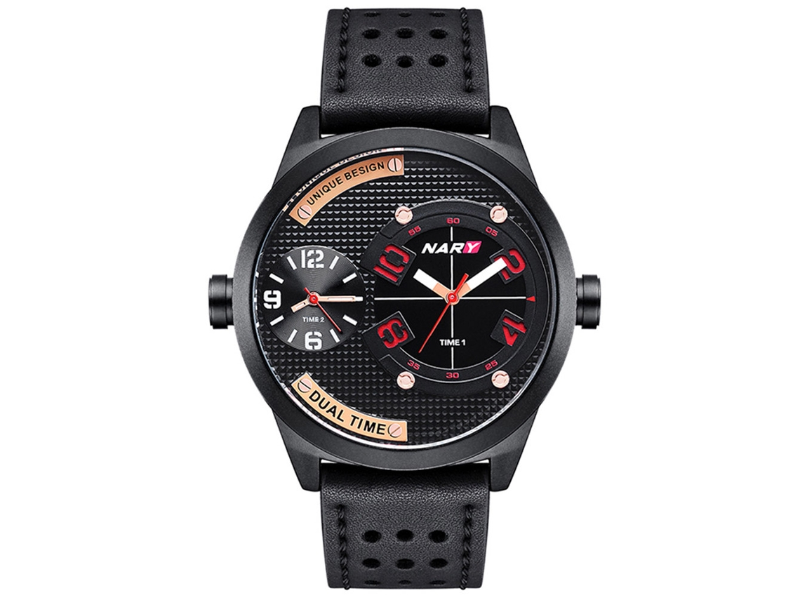 Reloj De Pulsera Hombre De Cuero Pu Quartz Con Dial Redondo Negro