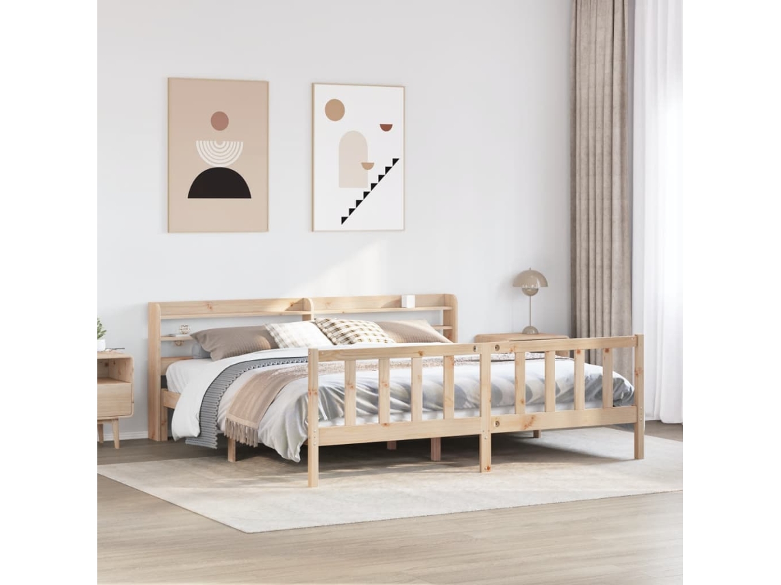 Cama Sem Colchão 200x200 Cm Madeira De Pinho Maciça