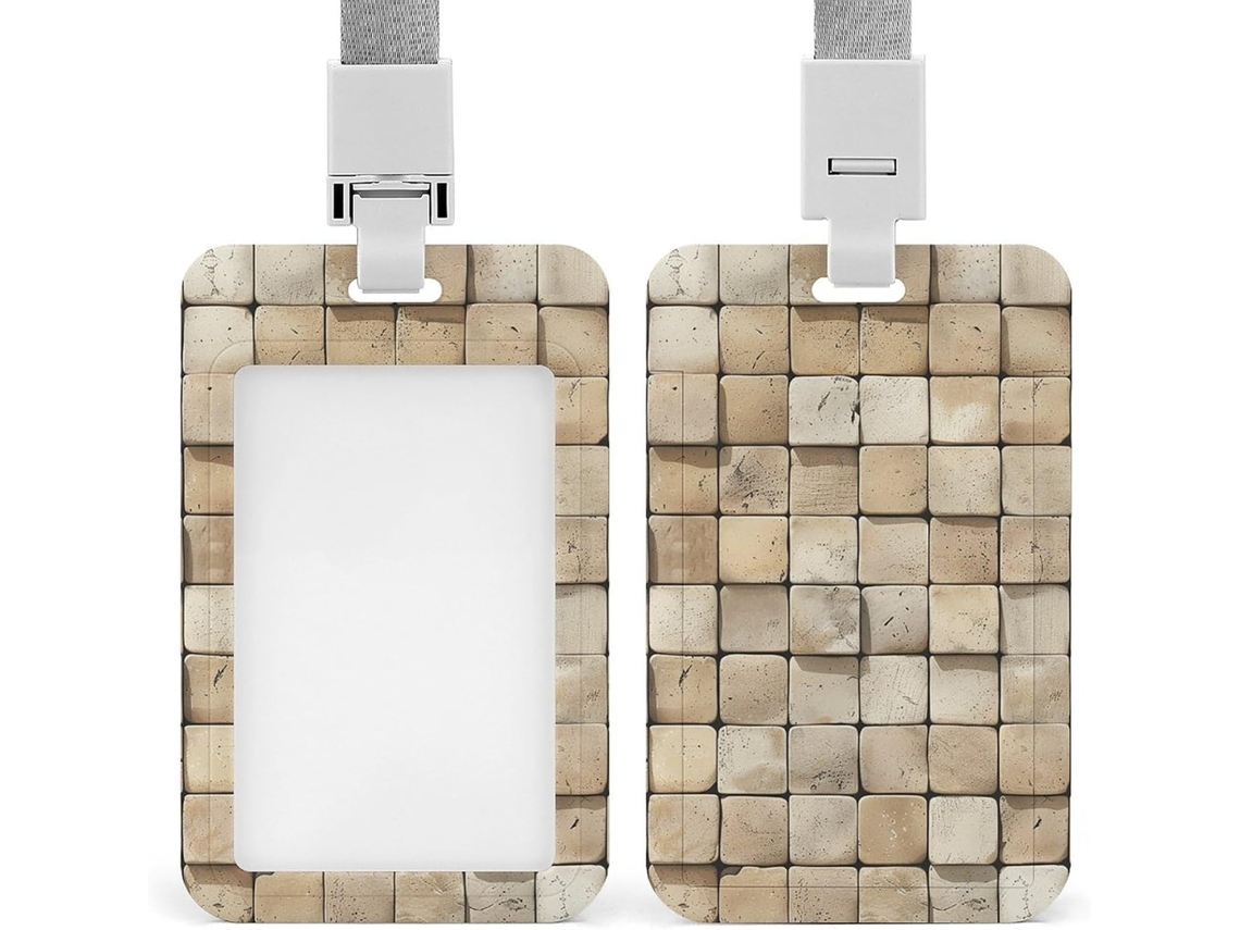 Porta-cartões Crachá, bege e marrom claro, protetor de cartões vertical com cordão, camada plástica impermeável, Crachá Estojo