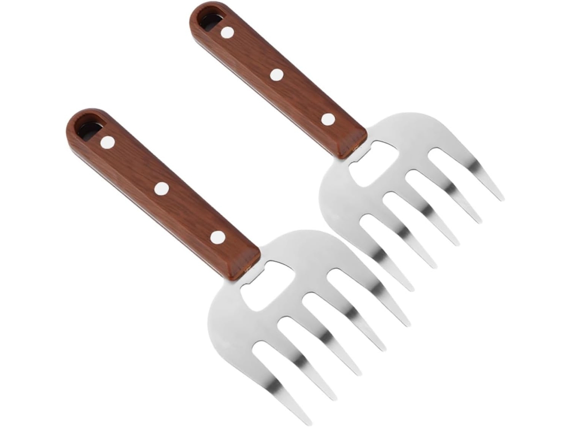 Conjunto De 2 Peças Desfiadores Carne Em Aço Inoxidável Com Cabos Madeira, Utensílios Essenciais Para Churrasco, Ideais