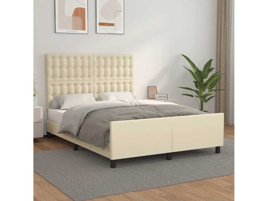Bed Frame With Headboard, Bed Frames With Headboards Vidaxl Creme Couro Artificial (140 X 190 Cm)