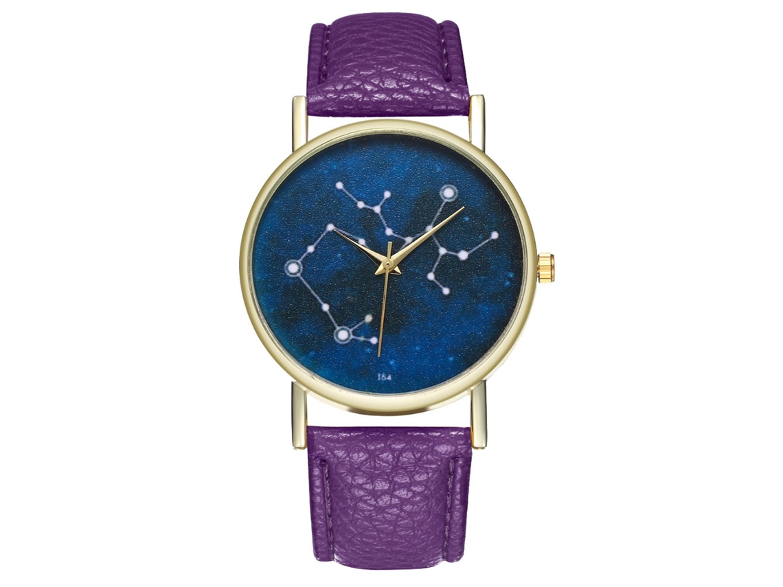 Relógio feminino de quartzo com design vintage simples e pulseira de couro PU roxa.
