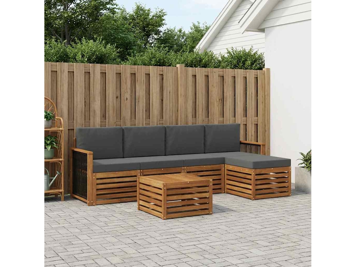 Vidaxl Conjunto De Sofás Para Exterior 6 Unid. Natural E Antracite