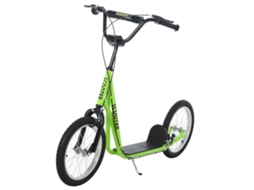 Scooter infantil com pneus grandes, guia ajustável, cabo de freio e cavalete de apoio aço verde S/MARCA