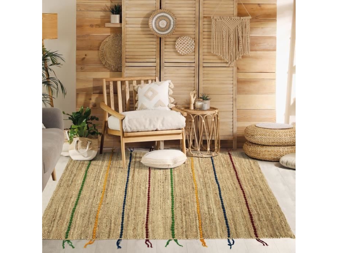 Tapete De Juta Com Tranças De Lã Multicoloridas 120x170