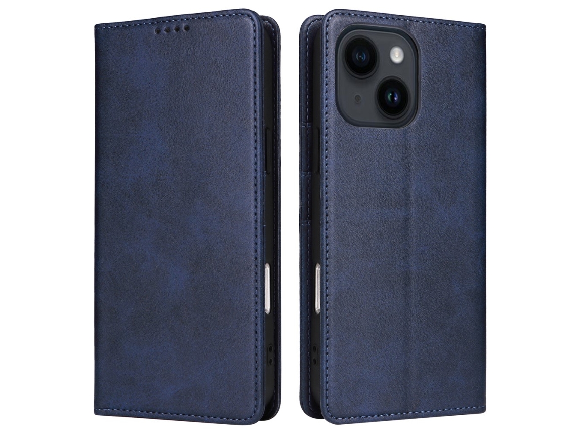 Capa Bloqueio Rfid Para Iphone 14/13 Pele Sintética Com Porta-cartões Azul
