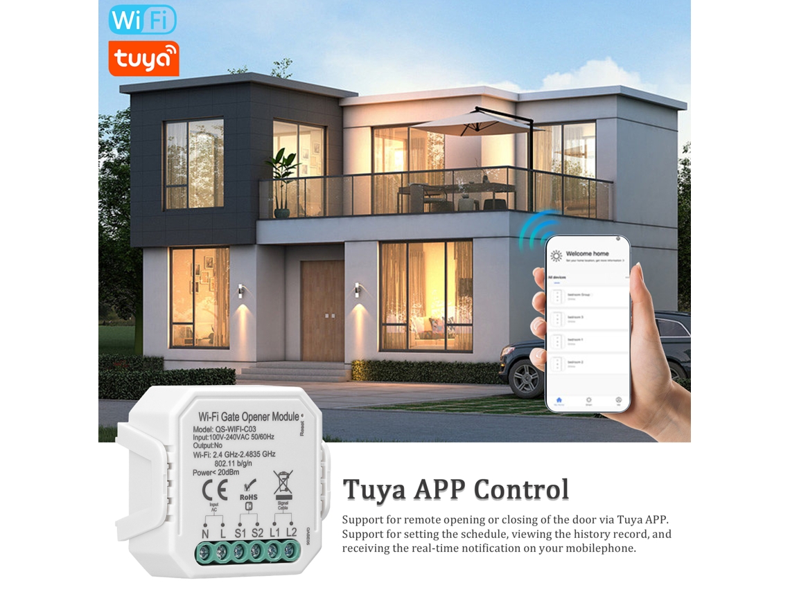 Controlador de porta de garagem YURU Wi-Fi Tuya com controle remoto via app e voz Alexa Home
