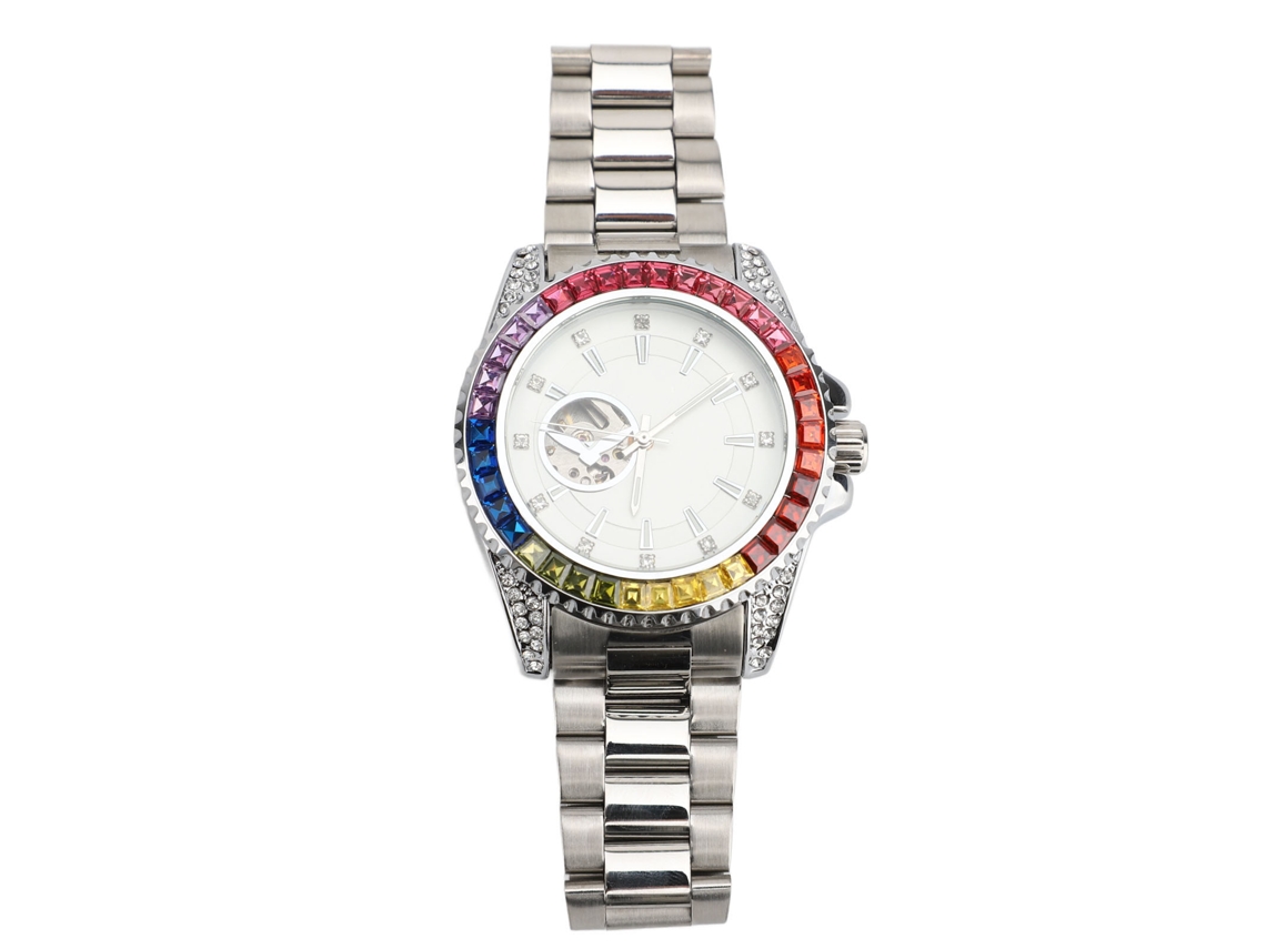 Relógio Mecânico Automático Chronograph Masculino Pulseira de Aço Resistente À Água 30m