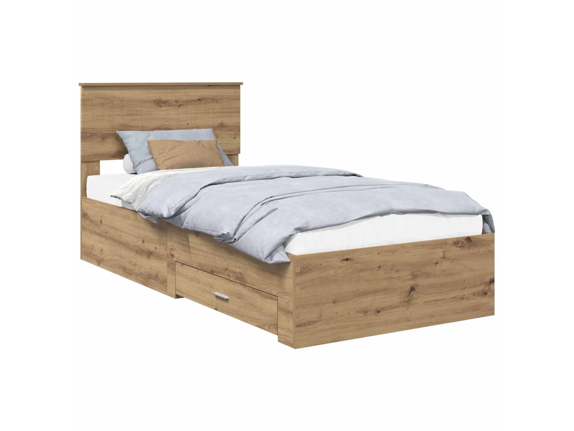 Estrutura da Cama com Cabeceira Carvalho Artesanal em Madeira Processada 90x200 cm MAISON EXCLUSIVE