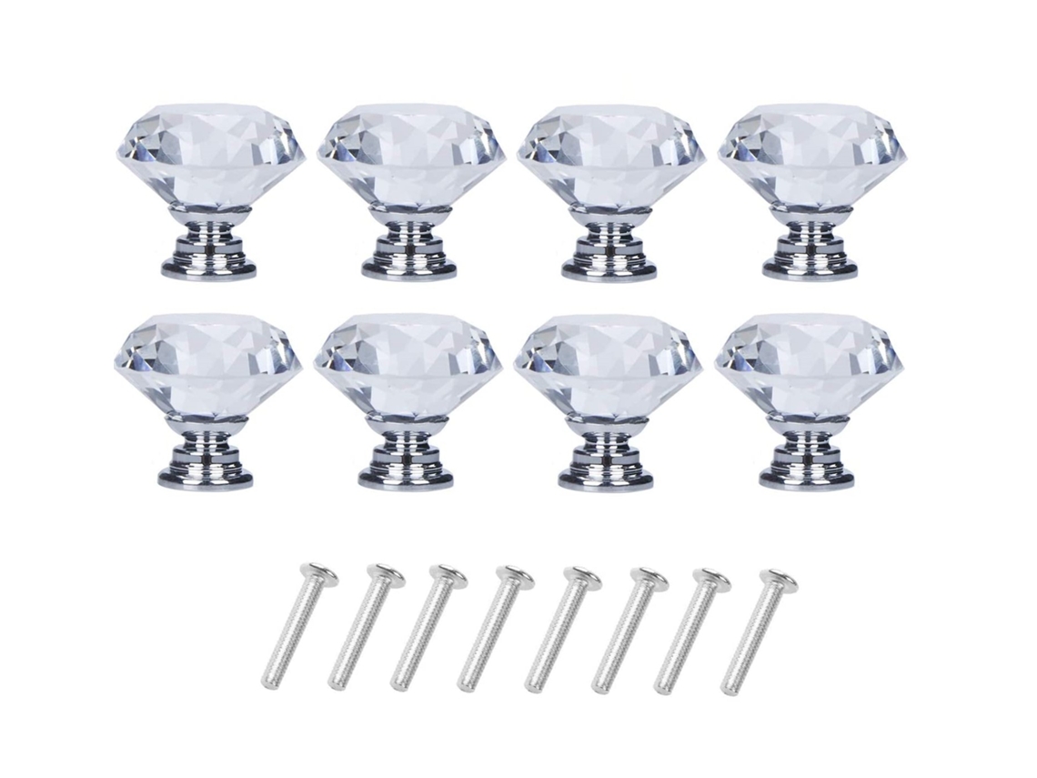 Puxadores de vidro em formato diamante, transparentes e prateados, 8 peças BRILVIBERA