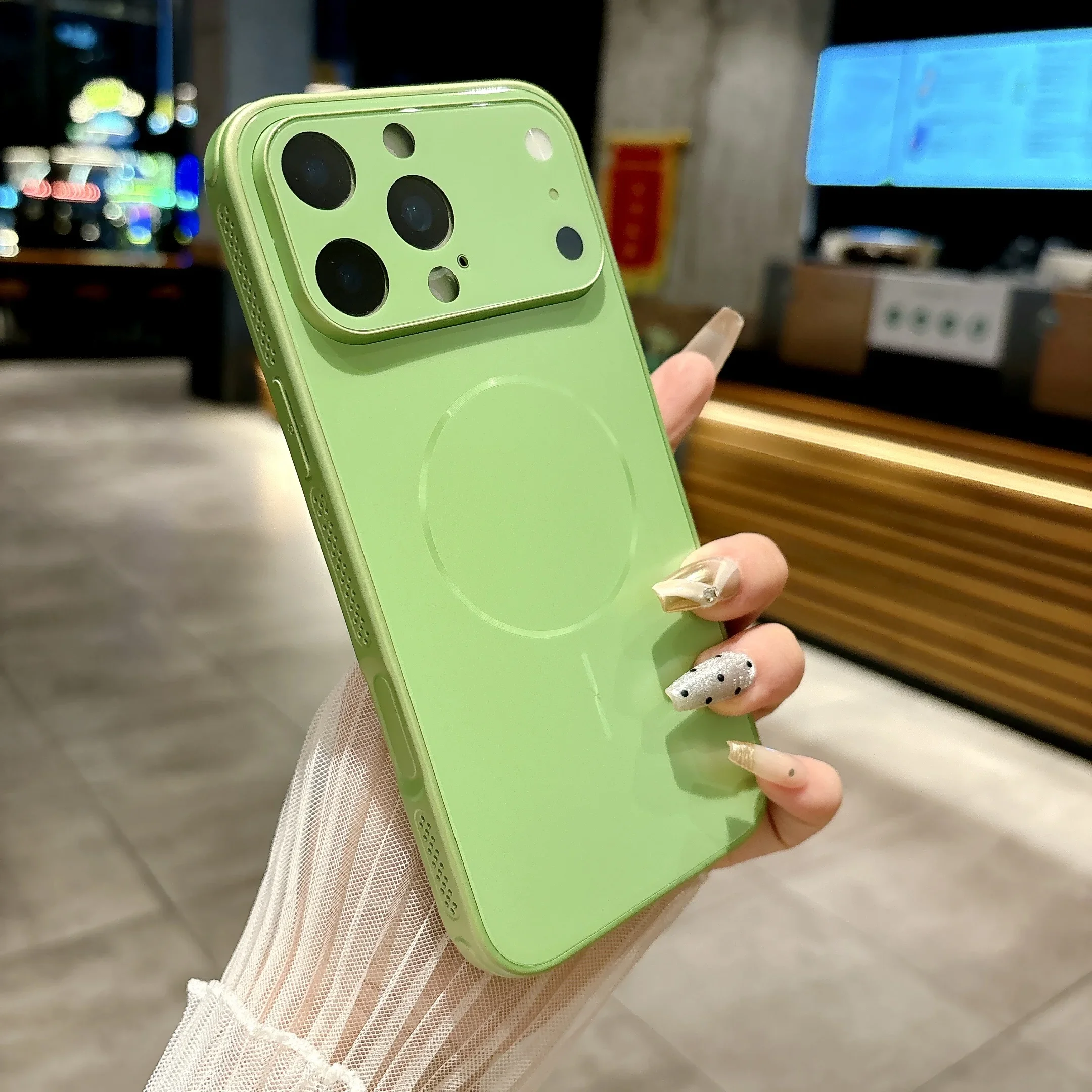 Capa Protetora Com Lente De Vidro Fosco (verde Para Iphone 17 Air), Feita De Policarbonato Rígido À Prova De Choque.