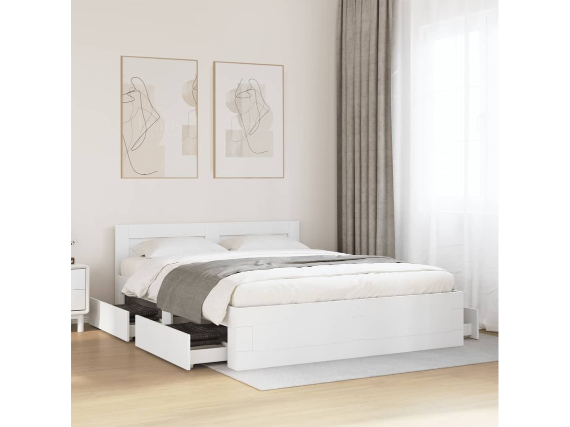 Vidaxl Estrutura de Cama C/ Cabeceira Sem Colchão 160x200 Cm Branco