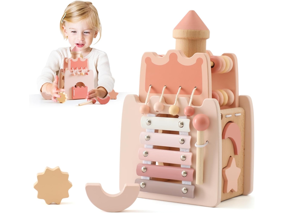 Brinquedo de Montar de Madeira Montessori Multifuncional Educativo Sensorial para Crianças a Partir de 2 Anos, Castelo CZHHMART