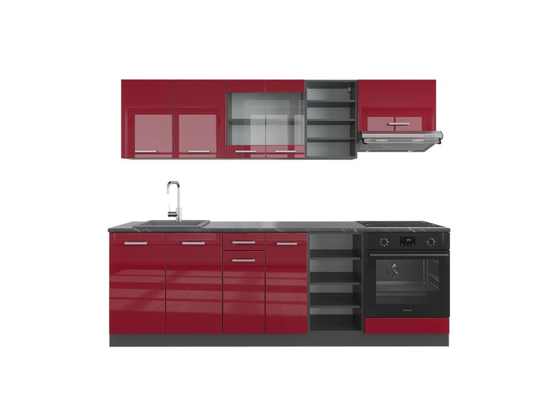 Cozinha R-Line, 240 cm sem bancada, Bordeaux alto brilho/antracite, Vicco