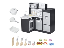 Cozinha de brinquedo de madeira com 14 acessórios, forno, pia, geladeira, micro-ondas, 86x64x84,5cm, marrom | S/MARCA