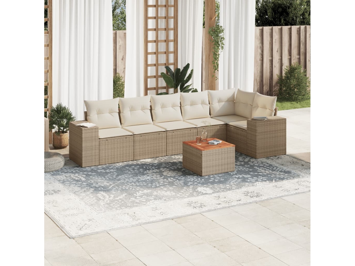 Vidaxl 7 Pcs Conjunto De Sofás P/ Jardim Com Almofadões Vime Pe Bege