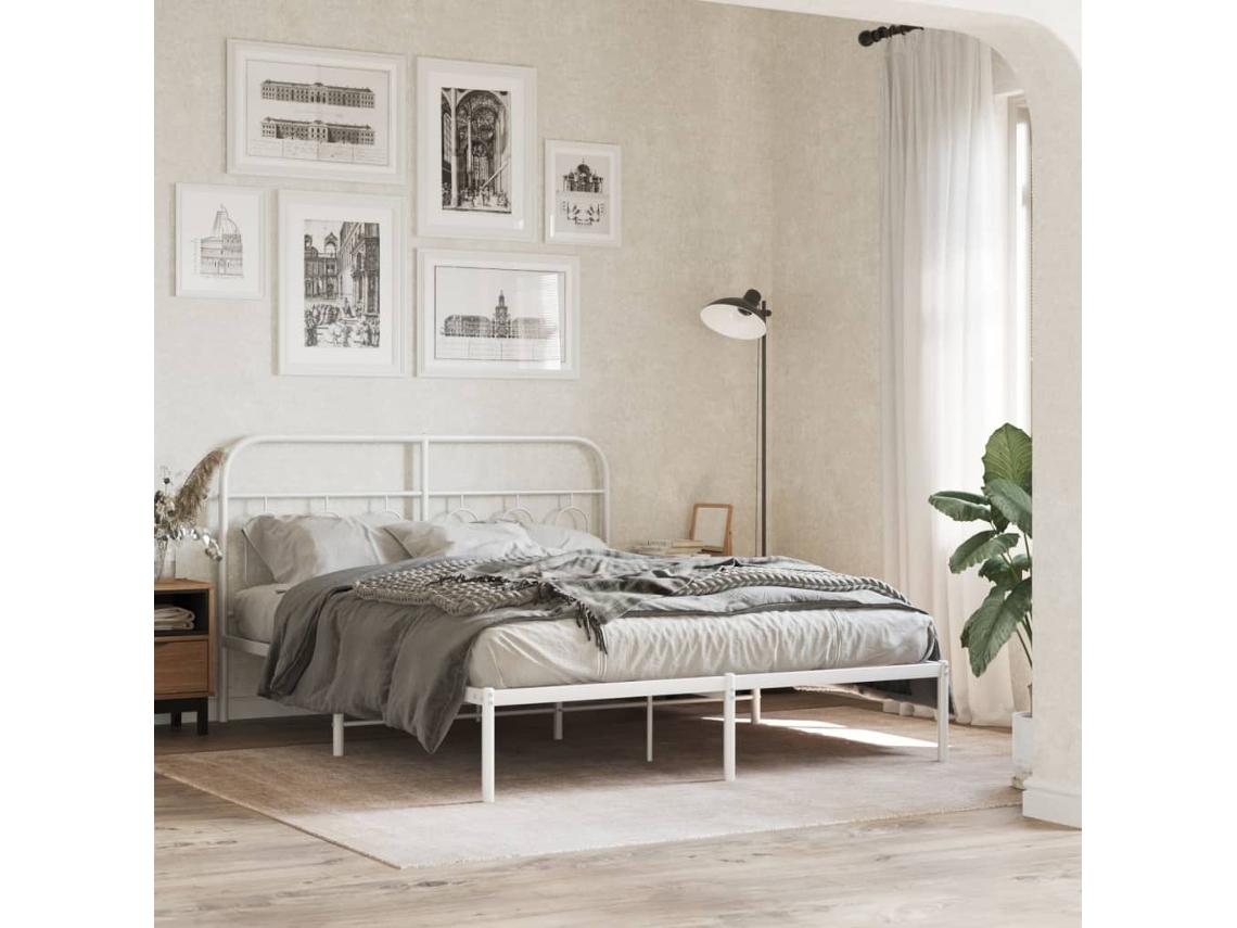 Vidaxl Estrutura De Cama Com Cabeceira 140x190 Cm Metal Branco