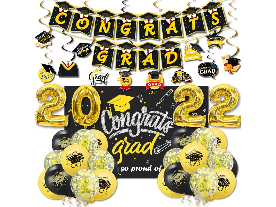 Laxiscreed Decoração Para Festa De Graduação 2022 Com Bandeira, Balões De Látex E Fita Dourada