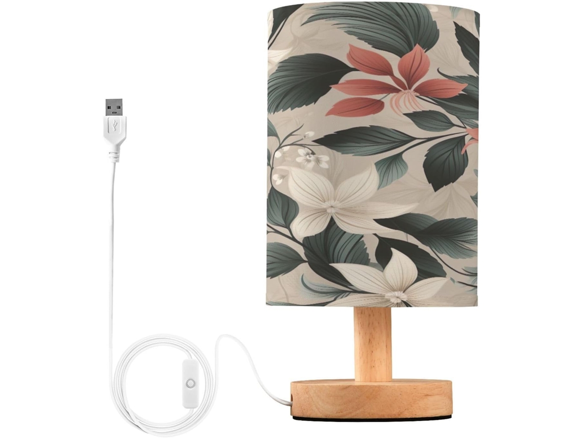 Abajur De Cabeceira Led Com Estampa Floral, Portas Usb, Luminária De Mesa, Luminária De Leitura, Luminária De Mesa Para