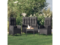 Vidaxl 4 Pcs Conjunto De Jardim P/ Jardim C/ Almofadões Vime Pe Preto