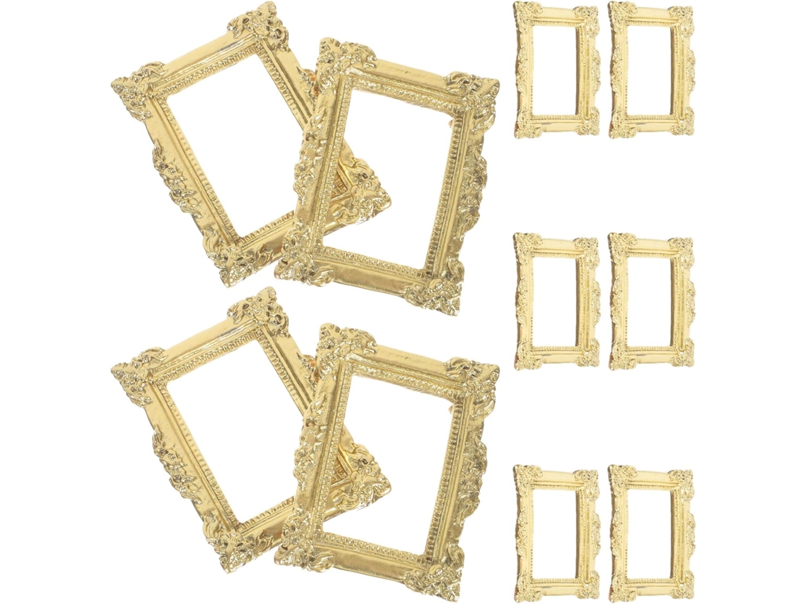 Conjunto 10 Miniaturas Molduras Douradas Resina Fotos Compactas Miniatura Decoração Acessórios Scrapbooking GOKOCO