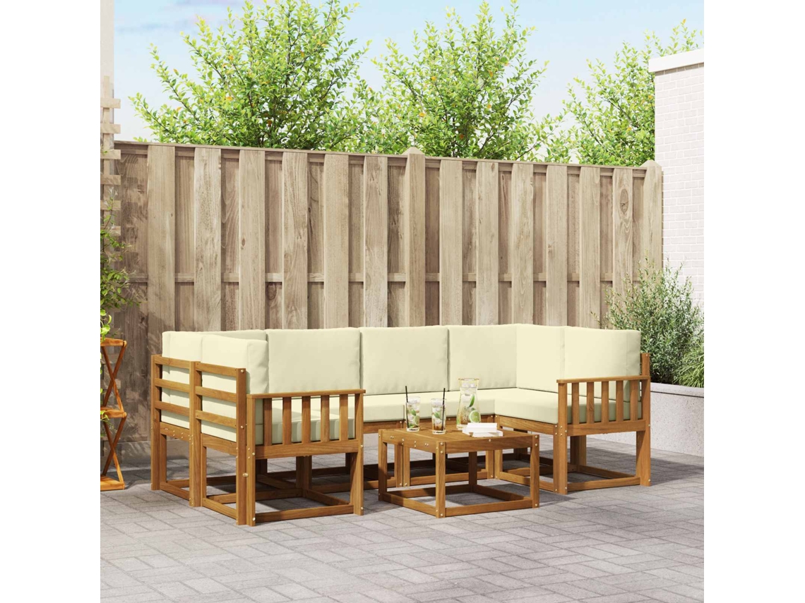Vidaxl Conjunto De Sofás Para Exterior 7 Pcs Natural E Creme