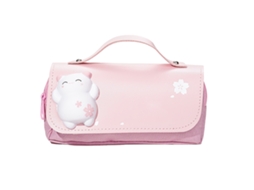Estuche De Lápices 3d Gatito Con Asa Capacidad Grande Bonito Y Cute Para Aliviar El Estrés Rosado